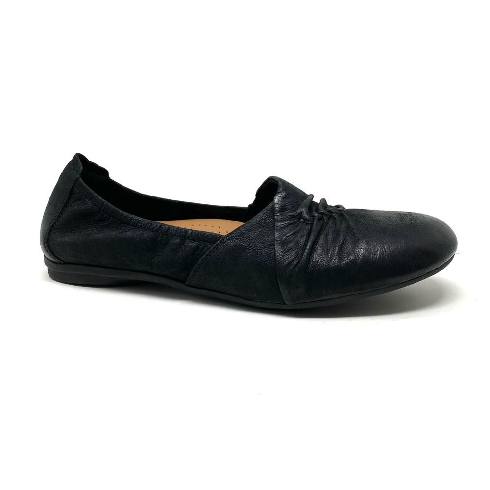 Clarks Rena Way Black Leather Ballet Flats Comfort Shoes WIDE